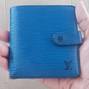 Vintage Louis Vuitton Card Holder Wallet Blue Leather Billfold Purse Made Spain